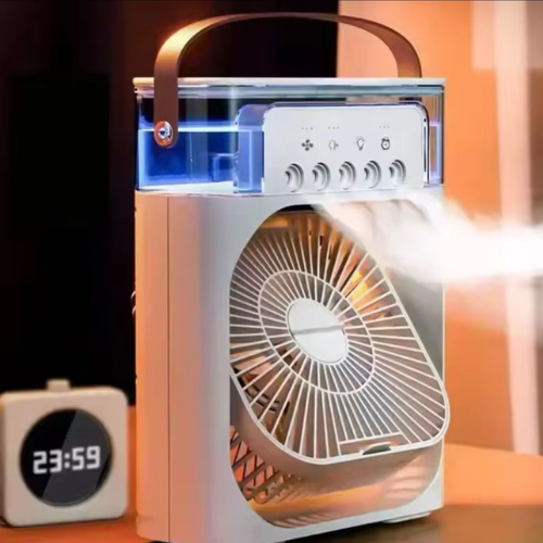 SM Portable Air Conditioner Fan Usb Electric Fan With Led Night Light, Fine Mist Water, And Humidifier Function | Led Night Light Water Mist (random Color)